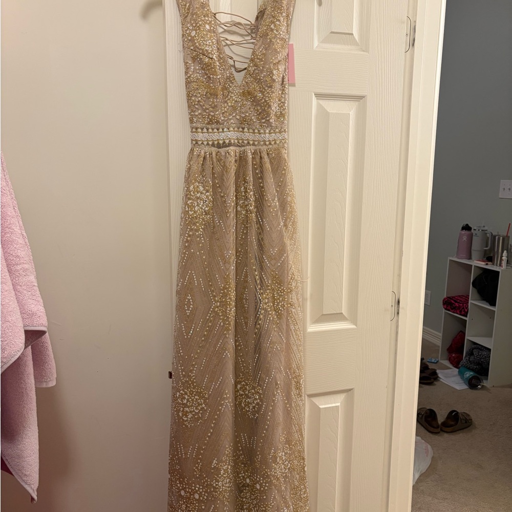 Elegant Gold Beaded Gown